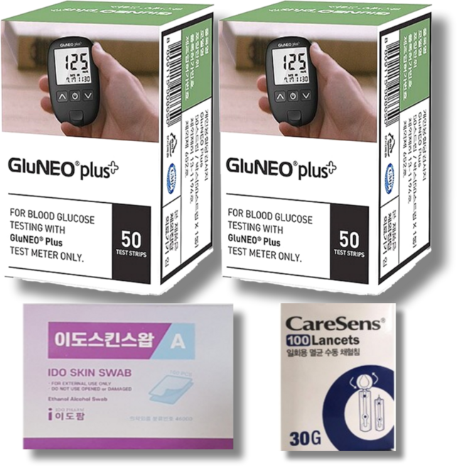 글루네오 플러스 시험지 100매+채혈침 100개 또는 알콜솜100매 혈당 검사지 측정지 체크지 GluNeo 오상헬스케어, 시험지100매+침100개, 1개