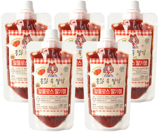 동화속딸기 간편 파우치 무설탕 저당 저칼로리 알룰로스 딸기잼, 5개, 200g