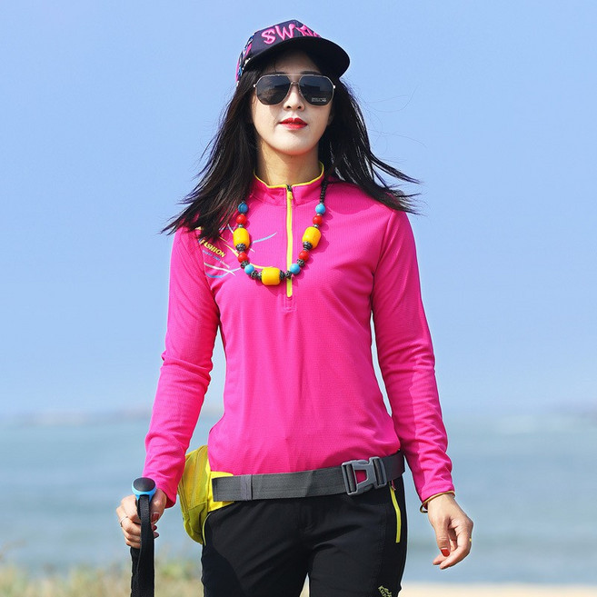 超彈力透氣情侶機能衣 登山休閒女款立領長袖排汗快乾衣 台灣現貨吸濕排汗衫 休閒運動速乾上衣
