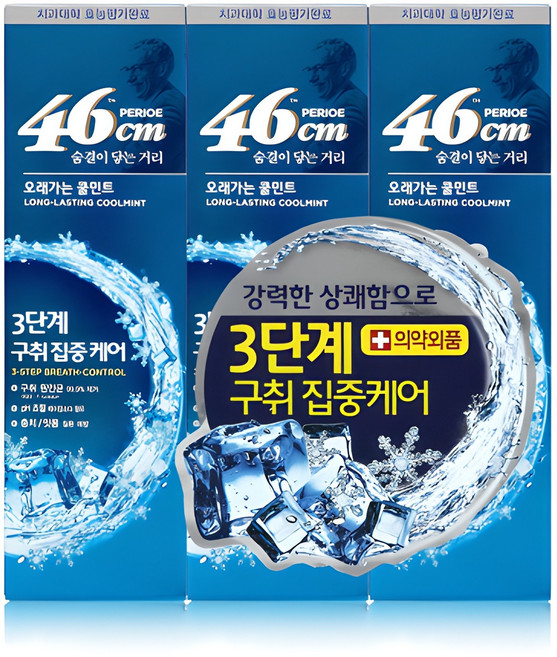 페리오 46cm 롱래스팅 쿨허브민트 치약, 100g, 3개