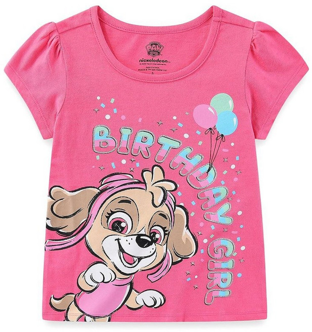 Paw Patrol Nickelodeon Birthday 여아용 반소매 티셔츠 유아 및 큰 아동용 핑크 3세 161697