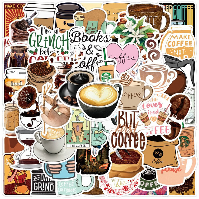 너드마켓 노트북 캐리어 빈티지 리무버블 감성 캠핑 데칼 음식 스티커, F6 커피, 50장