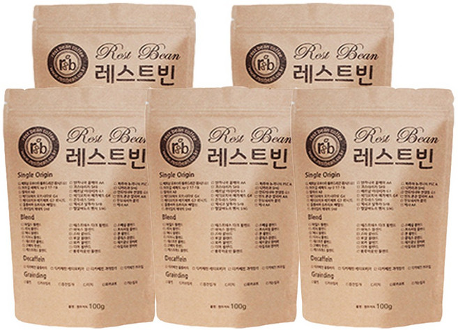 원두커피 100g, 5개, 홀빈(분쇄안함)