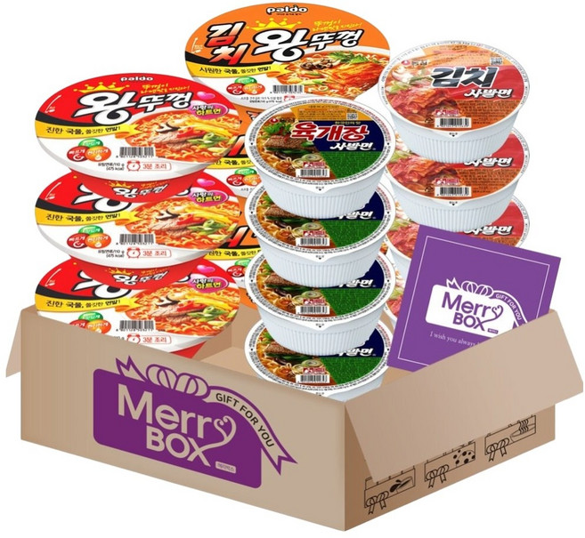 컵라면세트 팔도(왕뚜껑3+김치왕뚜껑3)+농심(육개장사발면4+김치사발면4), 1박스