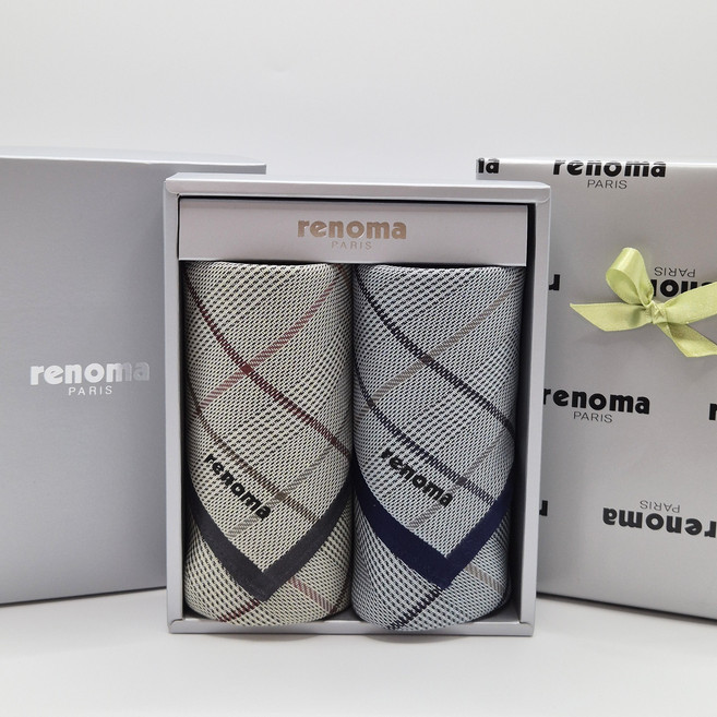[매장정품] 레노마 남자 여자 손수건 2종 선물 세트 순면 100%