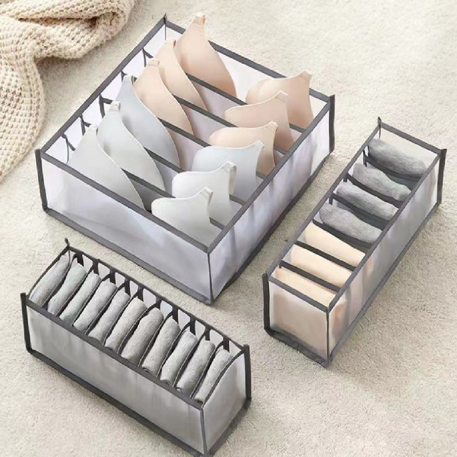 모에파 망사통풍 다용도 속옷 양말 정리함 3종 세트, 1개, 그레이