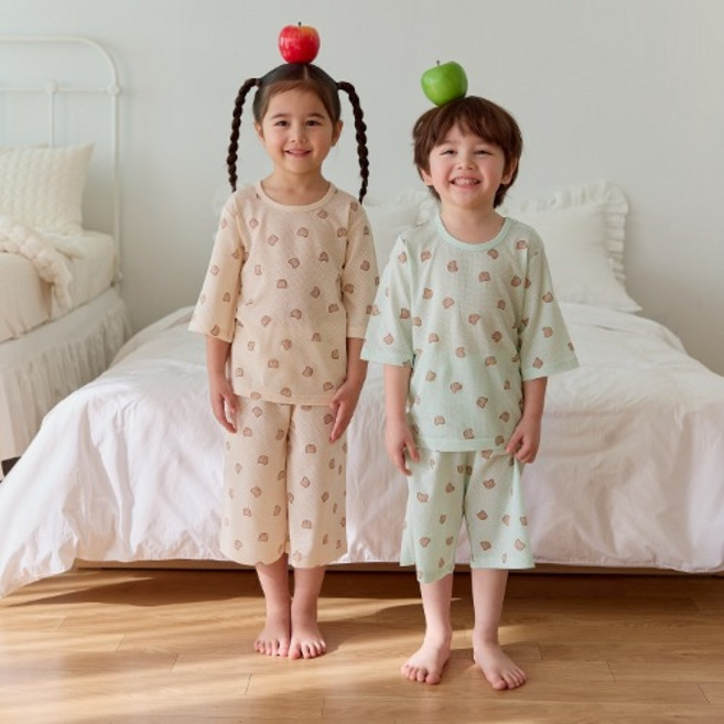 아이숲 아동용 곰돌이 모달메쉬 칠부실내복 상하의 세트