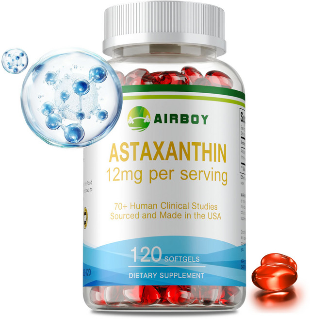 아스타잔틴 12mg - 항산화 피부 및 눈 건강 지원 뇌 기능 향상, 1개, 60정