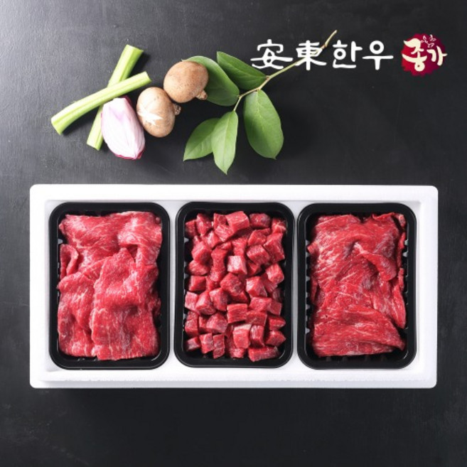 [안동한우종가] 냉장 1+등급 한우선물 실속세트2호 1.5kg(국거리500g+불고기500gX2), 1개
