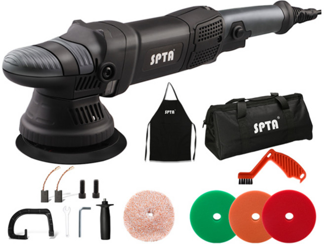 샌딩기 원형 사포 SPTA 듀얼 액션 폴리셔 세트 전기 연마기 버퍼 왁서 청소 브러시 스폰지 패드 포함 5 인치 125mm, [02] 110V~130V, [01] Polisher Set, 1