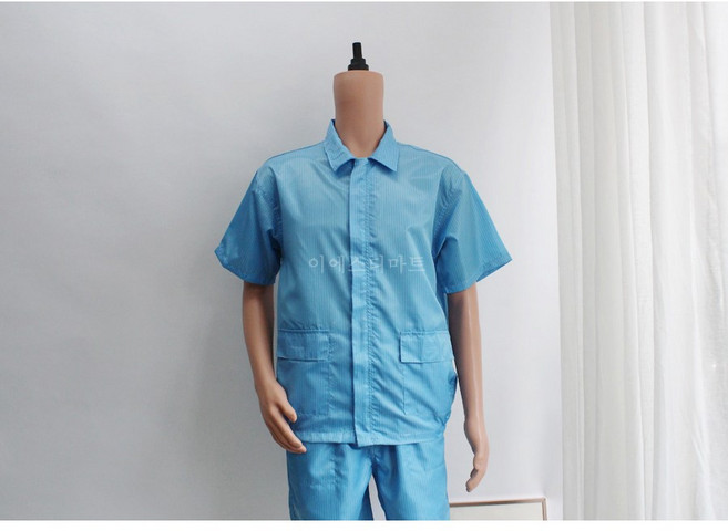 [제전복 반팔상의] Y카라 스카이블루 작업복반팔 방진복 크린룸 정전기방지 반도체 여름작업복, 스카이블루(Y카라), 5XL, 1개