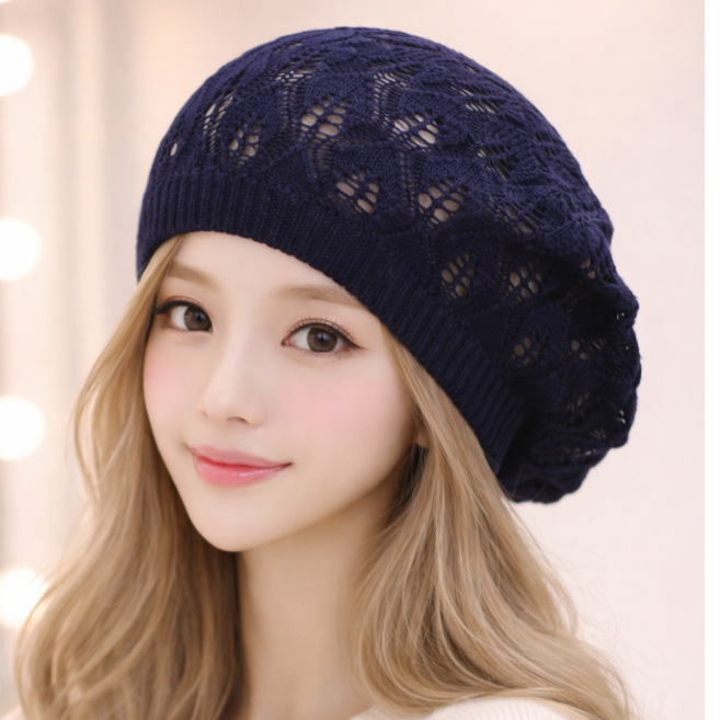 이엠스타일 M21나뭇잎니트 여름 베레모 니트모자 데일리모자