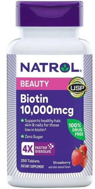 나트롤 비오틴 10000mcg 스트로베리 타블렛, 1개, 250정 - 쿠팡