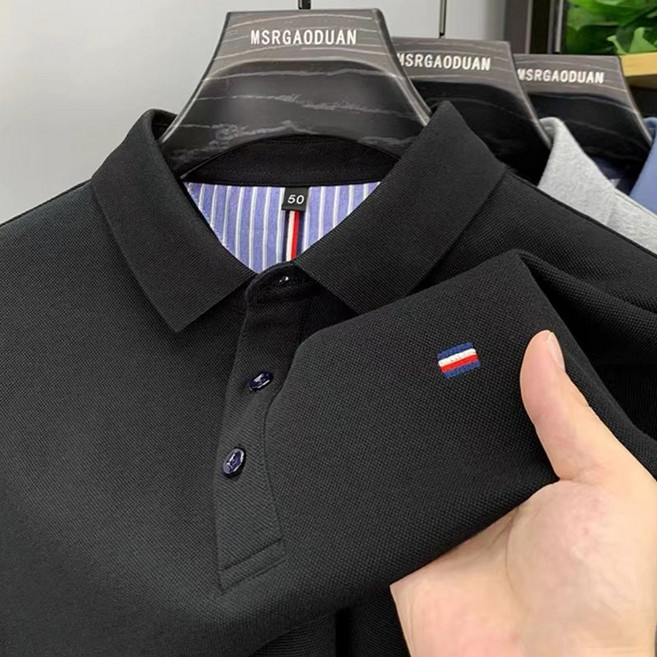 폴로 셔츠 남성 무다림 긴팔 상의 중년 아빠룩 크로스보더 트렌드 브랜드 터틀넥 폴리에스터 이너 루즈핏 패션 봄가을 폴로넥
