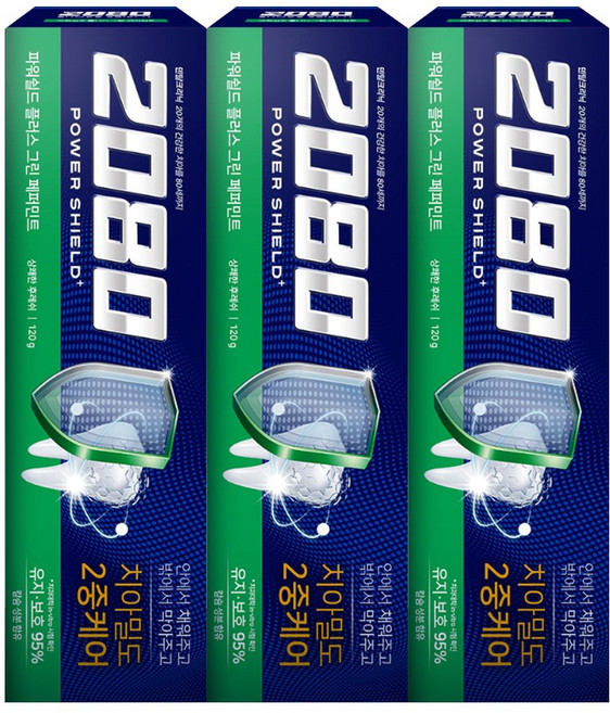 2080 파워쉴드 플러스 그린 페퍼민트 치약 120gx3개입, 120g