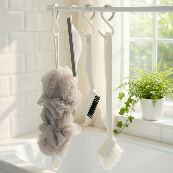 꼼수창고 무타공 욕실 압축봉 청소솔세트 6종세트, 1세트, 화이트