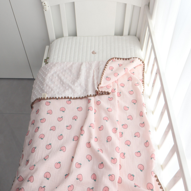 Mommywant 兒童安撫豆豆毯, 水蜜桃【貝殼邊款】