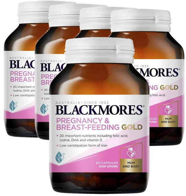 뉴질랜드 블랙모어스 Blackmores Pregnancy & Breastfeeding Gold 프레그넌시 브레스트 피딩 모유수유 골드, 5개, 60정