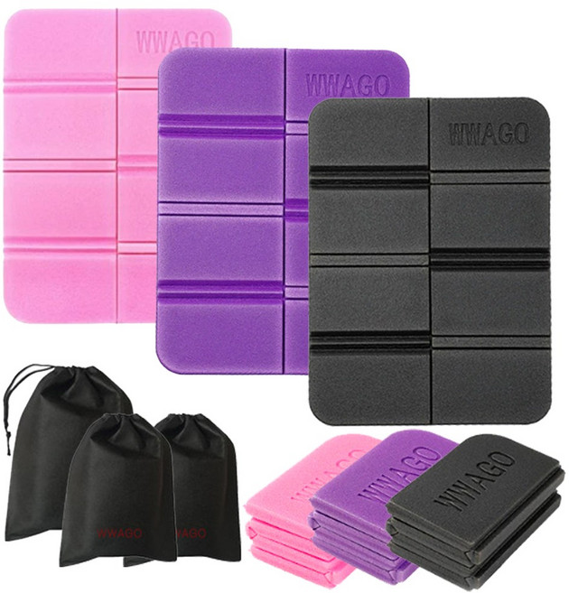 와고 휴대용 등산 방석 3개 친환경 초경량 1인용 미니 한강 축제 엉덩이방석, 핑크 퍼플 블랙