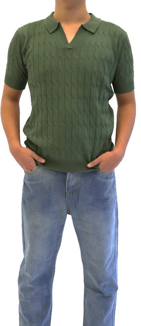 MIROSE 꽈배기 남성 반팔 카라 니트 스웨터 머슬핏+키링