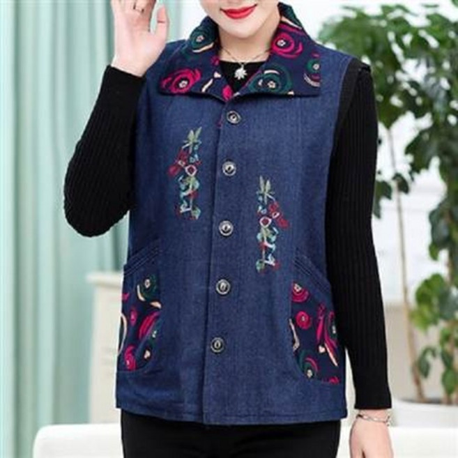 女款牛仔刺繡印花馬甲