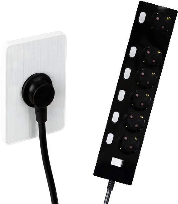 파워존 6구 납작멀티탭 고용량 웨이브 개별스위치 과부하차단 콘센트 50cm 1.5m 3m 5m 7m, 개별스위치 6구3m 블랙, 1개