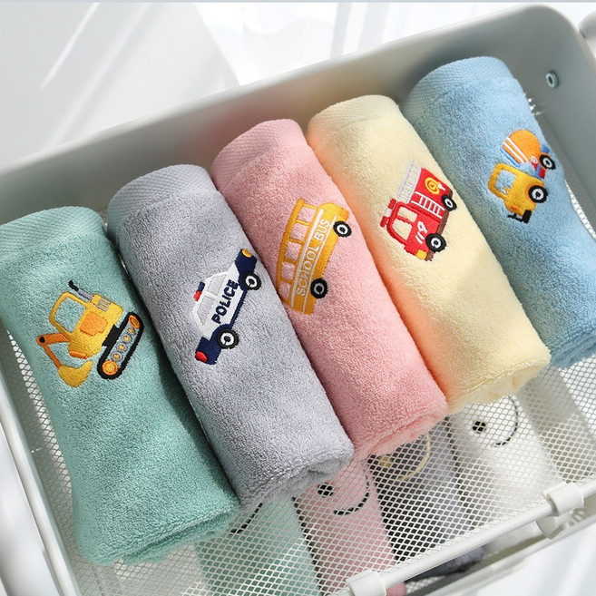 데일리맘 40수 코마사 어린이집고리수건 핸드타올, 자동차5매, 1세트