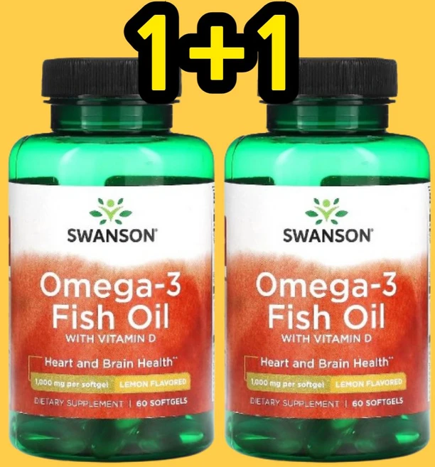 스완슨 오메가 3 비타민 D 항유 피쉬 오일 레몬 맛 1000mg 60캡슐 2set, 2개, 60정 - 쿠팡