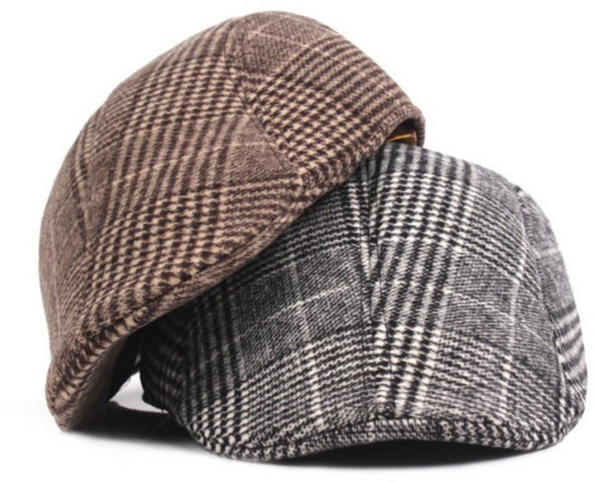 진볼리 어르신 겨울모자 효도선물 따뜻한 기모안감 클래식 체크 헌팅캡 남성 방한 골프모자