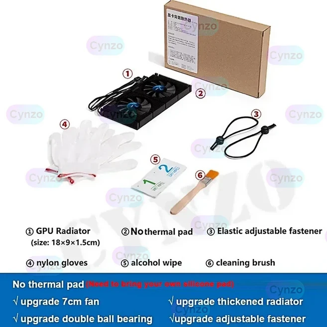 GPU 백플레이트 라디에이터 RTX3090 4090 방열판 패널 비디오 메모리 VRAM 3080/3070 PWM 듀얼 냉각 팬 키, 01 no thermal pad