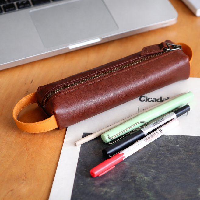 그린카멜 클래식 미니멀 필통 펜슬 파우치, 1개, 오렌지브라운