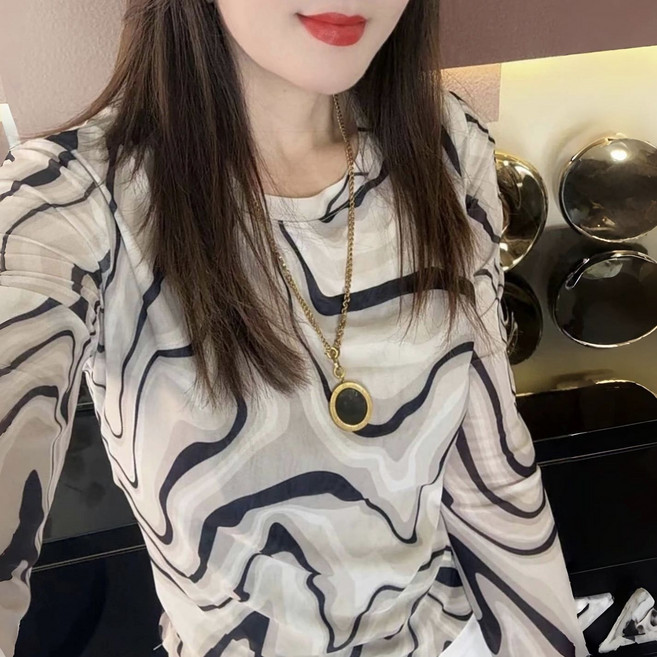 쌍천 망사 라운드 긴팔 블라우스 W260119012