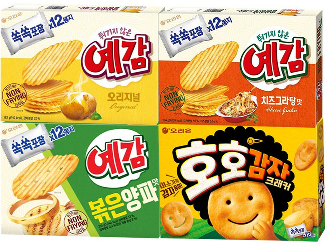 오리온 호호감자크래커 177g+예감 192g+볶은양파 204g+치즈그라탕 204g (총 4개)