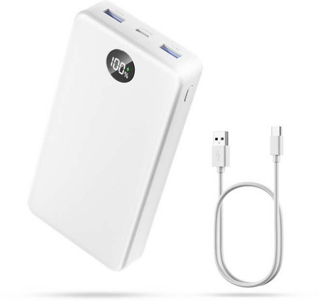 UOOFON 고속충전 대용량 보조배터리 30000mAh PD 22.5W QC3.0 잔량표시 멀티단자 + 20W C타입 케이블, 화이트-30000mAh, P1