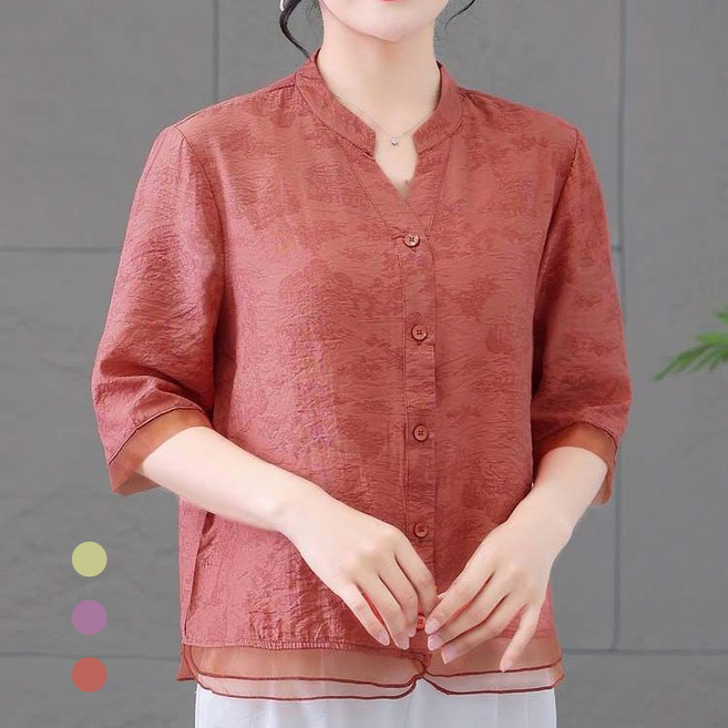 에쥬아 중년여성 여름 셔츠블라우스 7부소매 얇은 여름셔츠 엄마옷 할머니옷