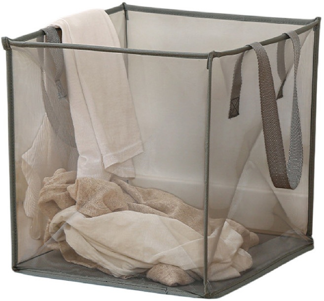 MUSI 雙層網格透氣髒衣籃, 折疊洗衣籃-灰單
