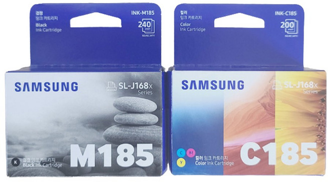 삼성 INK-M185 C185 잉크 SL-J1680 SL-J1683 J1685 [GRE], 검정(INK-M185)+컬러(INK-C185), 1개