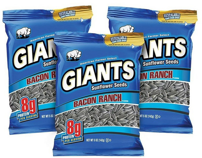 GIANTS 소금 후추 해바라기 씨앗 벌크 갈라진 1회 량당 8g 단백질로 맛을 낸 한 식 141.7g5온스 백3팩 237954, 베이컨 랜치, 5 Ounce (Pack of 3)
