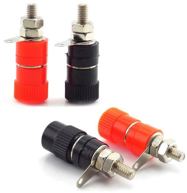 비엘스키 바나나플러그 잭 커넥터 소켓 니켈 도금 바인딩 포스트 너트, 4개, 바나나플러그GD00073블랙+레드