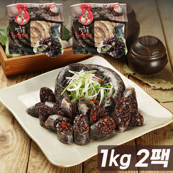 장충동 돼지 고기순대 즉석식 간편 조리 순대 간식 안주 야식 1kg 2팩, 2개