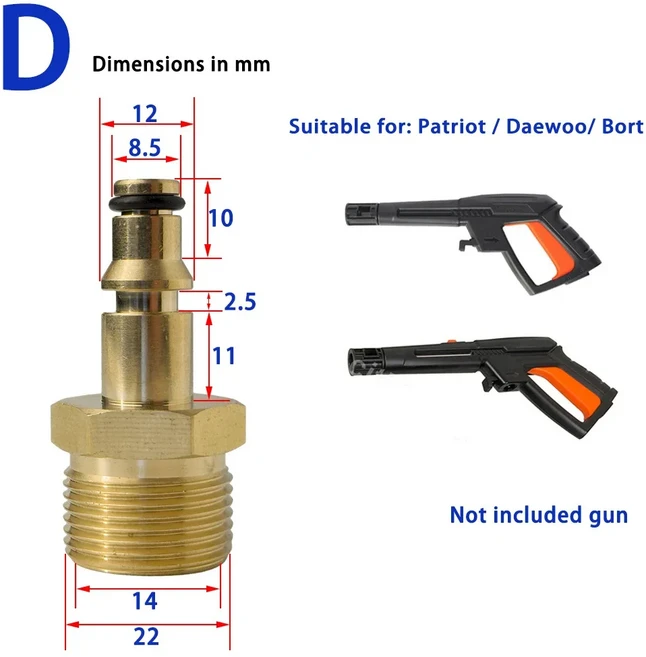 M22 14mm 어댑터 퀵 커플링 고압 세척기 건 호스 커넥터 Karcher Lavor Parkside Bosch 용 컨버트 피팅, 04 For Daewoo
