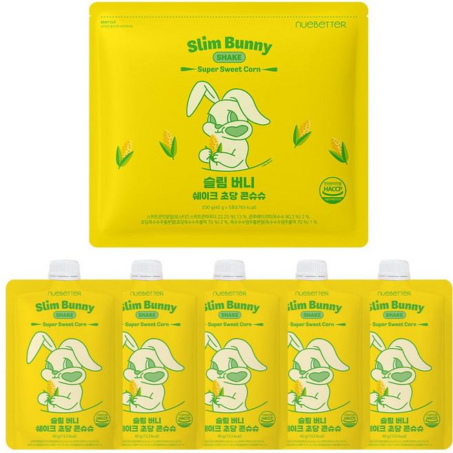 뉴베러 슬림 버니 단백질 쉐이크 파우치 초당콘슈슈맛, 40g, 5개