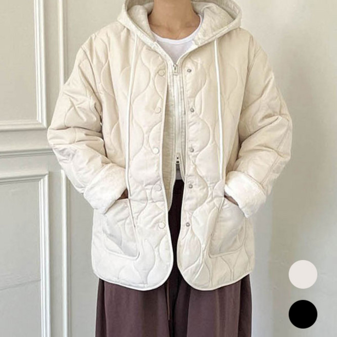 [누빔점퍼]오버핏 소매 포인트 패딩점퍼 포근롤업웨이브퀼팅슬림패딩점퍼CT