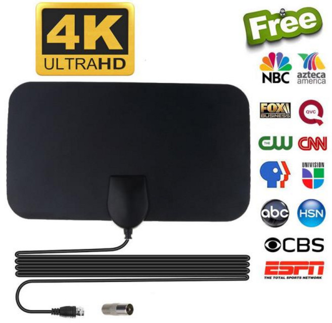 4K 디지털 TV 안테나 150 마일 부스터 DVB-T 공중 HD 평면 실내 활성 25DBi VHF 박스 설정용 고이득, Digital TV antenna