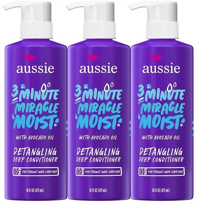 [미국수입 정품] Aussie 딥 컨디셔너 아보카도 함유 파라벤 프리 3분 미라클 모이스트 건조한 모발용 473.2ml (16온스) 3개 세트 221881, 475ml - 쿠팡