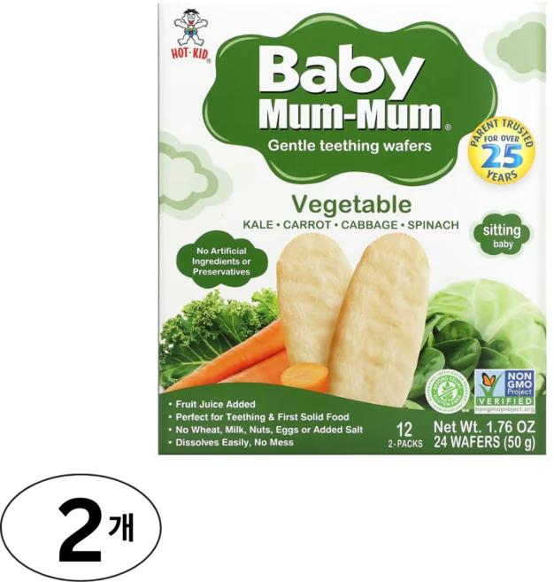 Hot Kid Baby Mum-Mum Gentle Teething Wafers 야채, Vegetable, 2개, 50g - 쿠팡