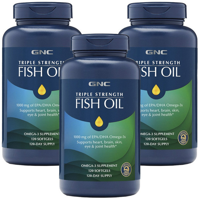 GNC 트리플 스트렝스 피쉬 오일 1000mg 소프트젤, 120정, 3개