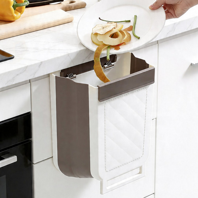 365마미 접이식 주방 걸이형 휴지통, 화이트