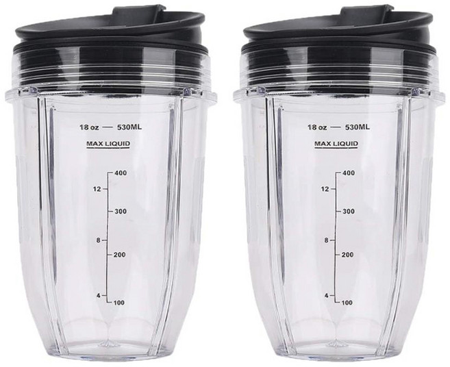 2 PC를 18Oz 교체 닌자 믹서 컵 닌자 자동 IQ BL480 BL642 BL450 BL682 BL480 BL490 BL640 BL680를위한 뚜껑, 하나, 블랙 & 투명, 1개