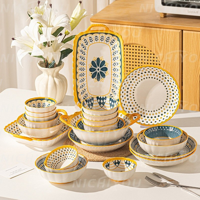 니치유 한식기 도자기 북유럽 식기 6인 세트 23P 선물추천, 23개, 접시+그릇, 옐로우